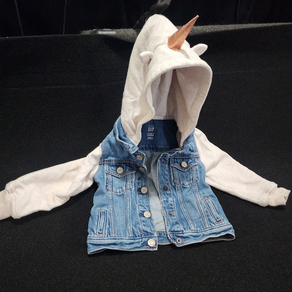 Baby Gap Toddler Girls Blue Denim Unicorn Hoodie Jacket 4Years 4T Rose Gold Horn - Picture 6 of 9